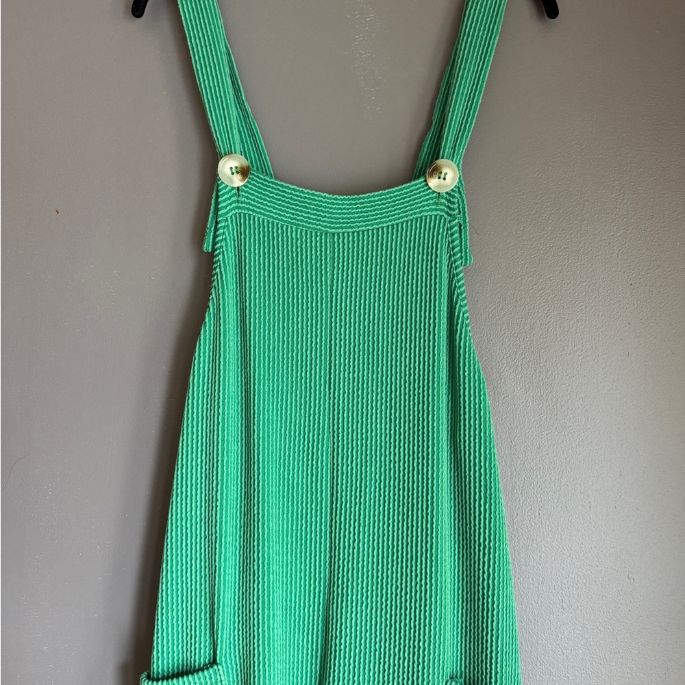 Kelly Green Ribbed Jumpsuit with Button Detail